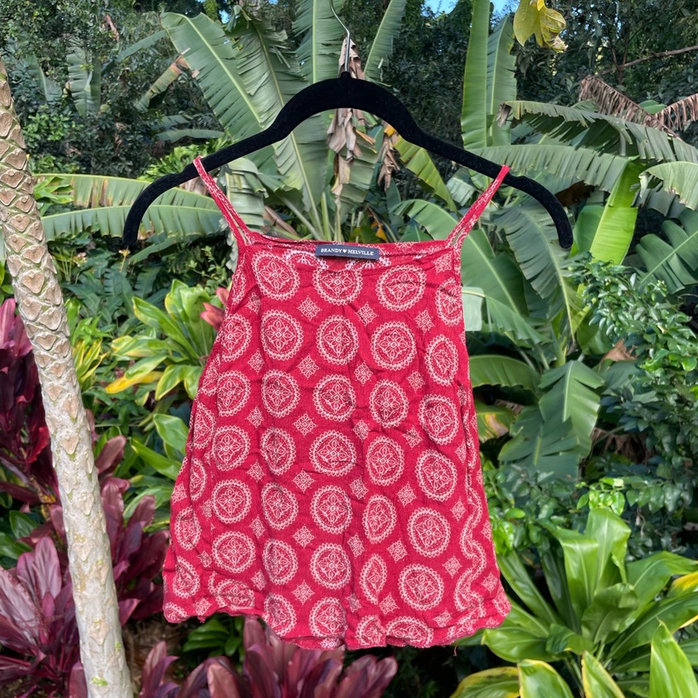 Red Patterned Spaghetti Strap Top
